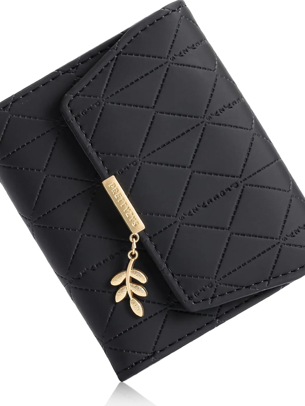 NWOT RFDI Blocking Premium Black Quilted Leather Wallet, gold-tone hardware